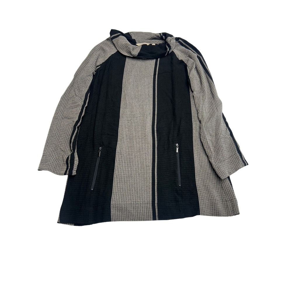 Soft Surroundings Tunic Women S Black Grey Cowl Neck Striped Zip Pockets